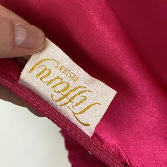 TIFFANY DESIGNS 100% silk hot pink beaded strapless prom dress - Picture 6 of 6